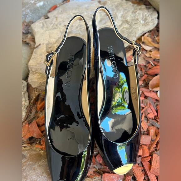 NWOB AUTHENTIC JIMMY CHOO PROVA CORK SANDAL 39.5 BLACK PATENT LEATHER - Picture 6 of 10